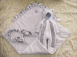 Демісезонний конверт + комбінезон на виписку, плюшевий з мереживом, сірий, фото 7