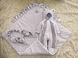 Демісезонний конверт + комбінезон на виписку, плюшевий з мереживом, сірий, фото 2