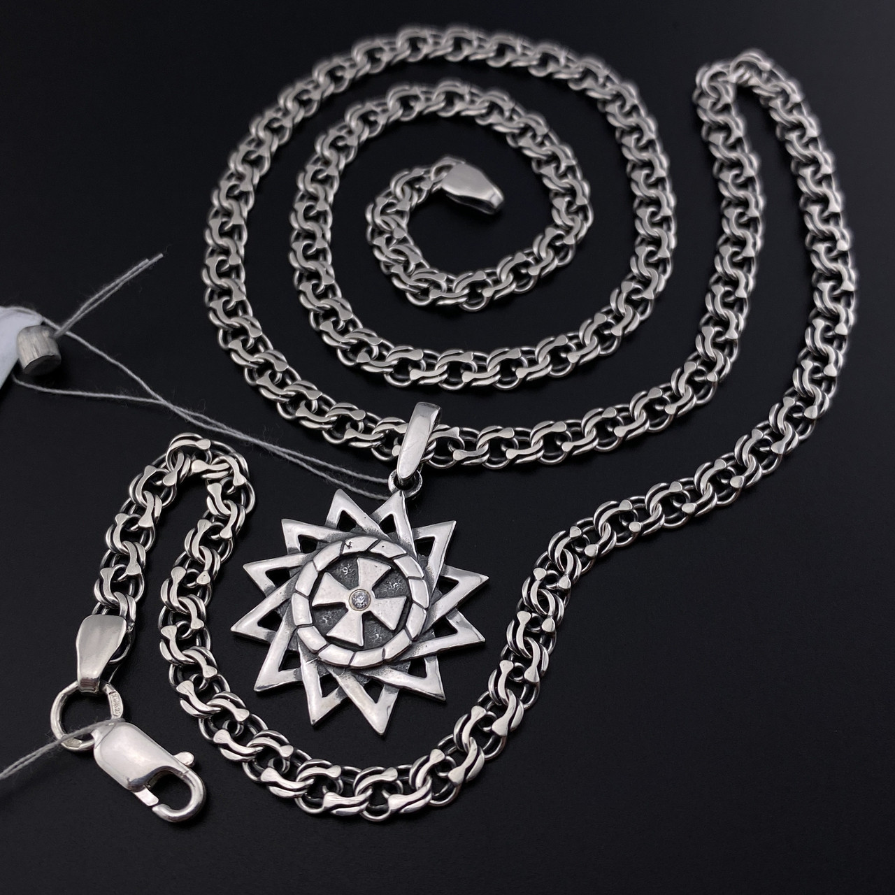 Срібна цепочка чоловіча із підвісом зірка ерцгамми. Чоловічий кулон і ланцюг на шию. 50 см, фото 1