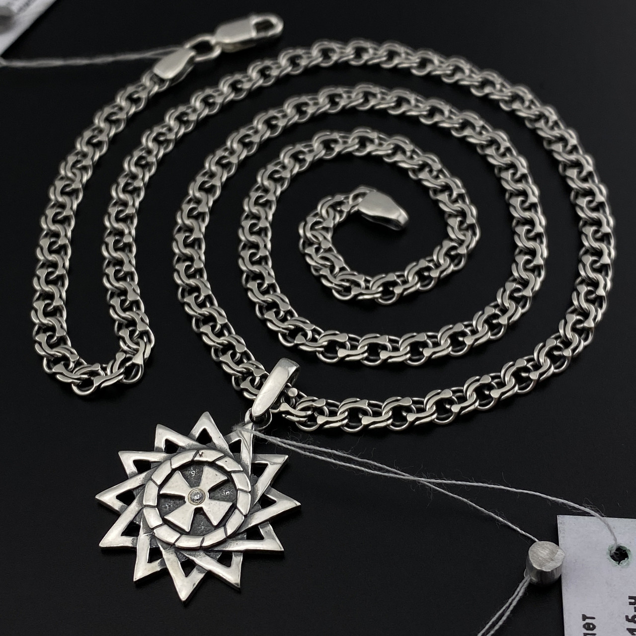 Срібна цепочка чоловіча із підвісом зірка ерцгамми. Чоловічий кулон і ланцюг на шию. 60 см, фото 1