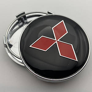 Ковпачок Mitsubishi 60 мм 56 мм чорні з червоним логотипом