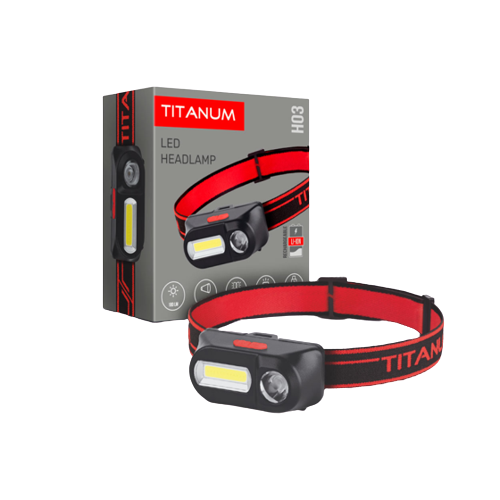 Ліхтарик LED налобний 180Lm 6500К червоний/чорний TLF-H03 Titanum