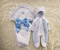Демісезонний плюшевий комплект одягу для новонароджених хлопчиків, блакитний