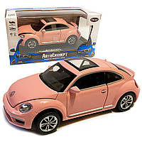 Машинка металлическая Volkswagen Beetle GSR «Автоексперт» Фольксваген жук, розовый цвет, звук, свет, окр.