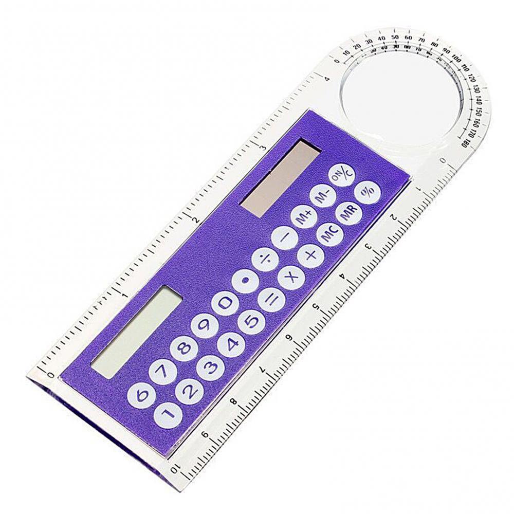 Міні-прозорий калькулятор із сонячною батарейкою, лінійкою та лупою, фіолетовий