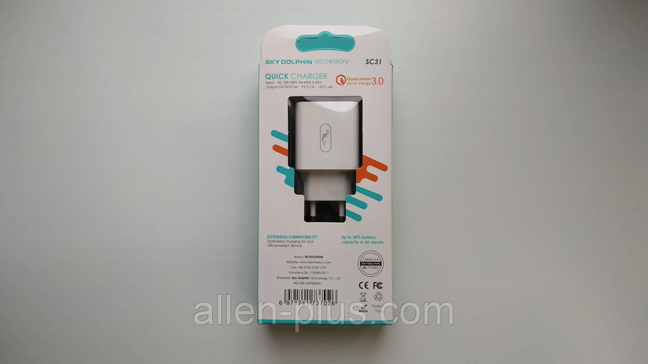 Sky Dolphin ЗЗП SC31 1 USB QC 3.0 18 W Швидкий зарядний пристрій