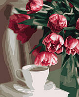Картина по номерам на ПОДРАМНИКЕ рисование по номерам на холсте "Кофе и тюльпаны" 50*60 см