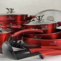 Набор кастрюль казанов с мраморным покрытием Edenberg EB-5612 Набор кухонной посуды 15 предметов Красный