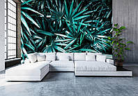 Флизелиновые фото обои в интерьере 254x184 см 3D Экзотические темно-зеленые листья в тропическом лесу