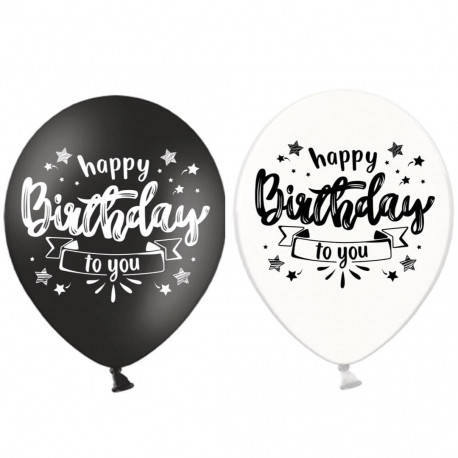 Купить SP 12" Happy birthday латексные шары черно-белые Мін.замовлення ...