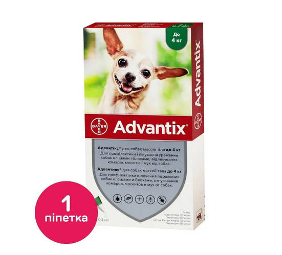 Капли на холку для собак Bayer Advantix (Адвантикс) до 4 кг, 1 пипетка ...