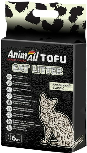 Наповнювач для котячого туалету AnimAll Тофу Соєвий грудкуватий 2.6 кг (6 л) Класик (без запаху)