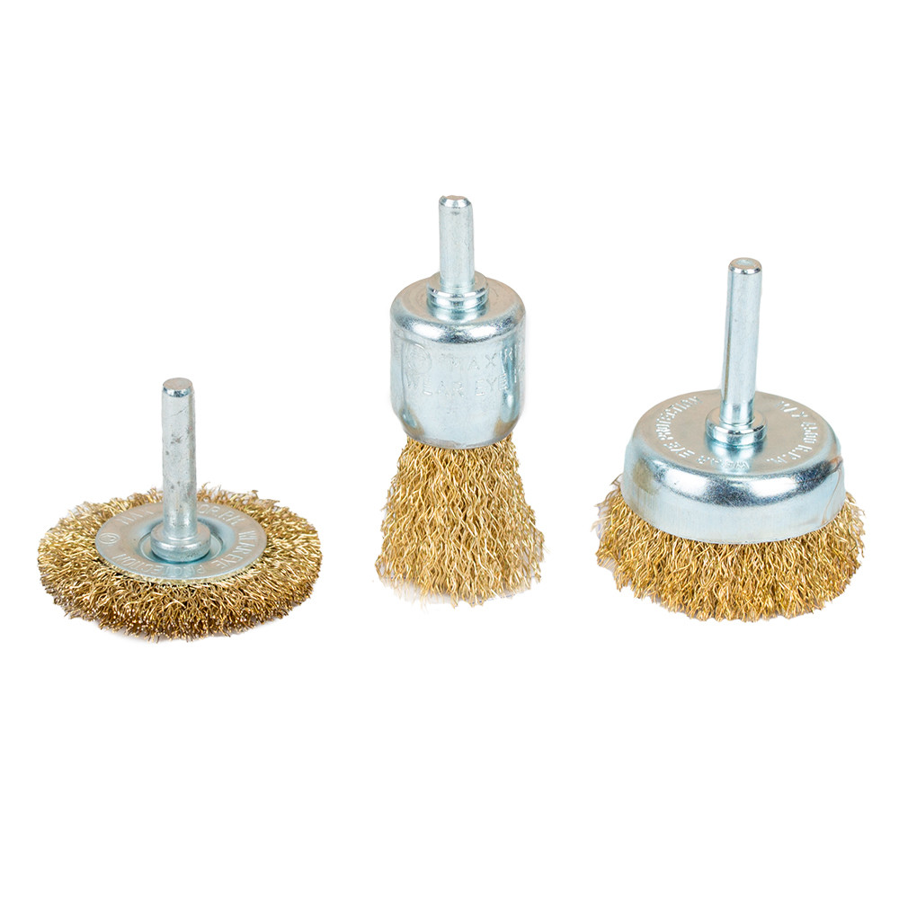 Набір щіток дротяних 3шт Ø25; 50; 50мм хвостовик Ø6мм (латуньована) SIGMA (9010011), фото 1