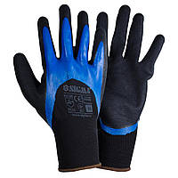 Перчатки трикотажные с двойным нитриловым покрытием р10 (сине-черные манжет)