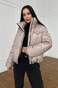 Весняна жіноча коротка бежева куртка Сія 42 44 46 48 розміри