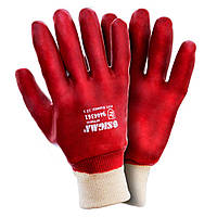 Перчатки трикотажные с полным ПВХ покрытием р10 (красные манжет)