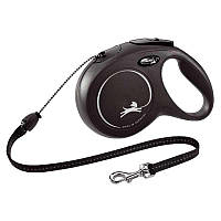 Flexi (Флекси) New Classic S - Поводок-рулетка для собак мелких пород, трос (5 м, до 12 кг) черный