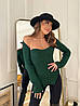 Стильна жіноча кофта з відкритими плечима і красивим декольте в'язка рубчик Ssmn2024, фото 6