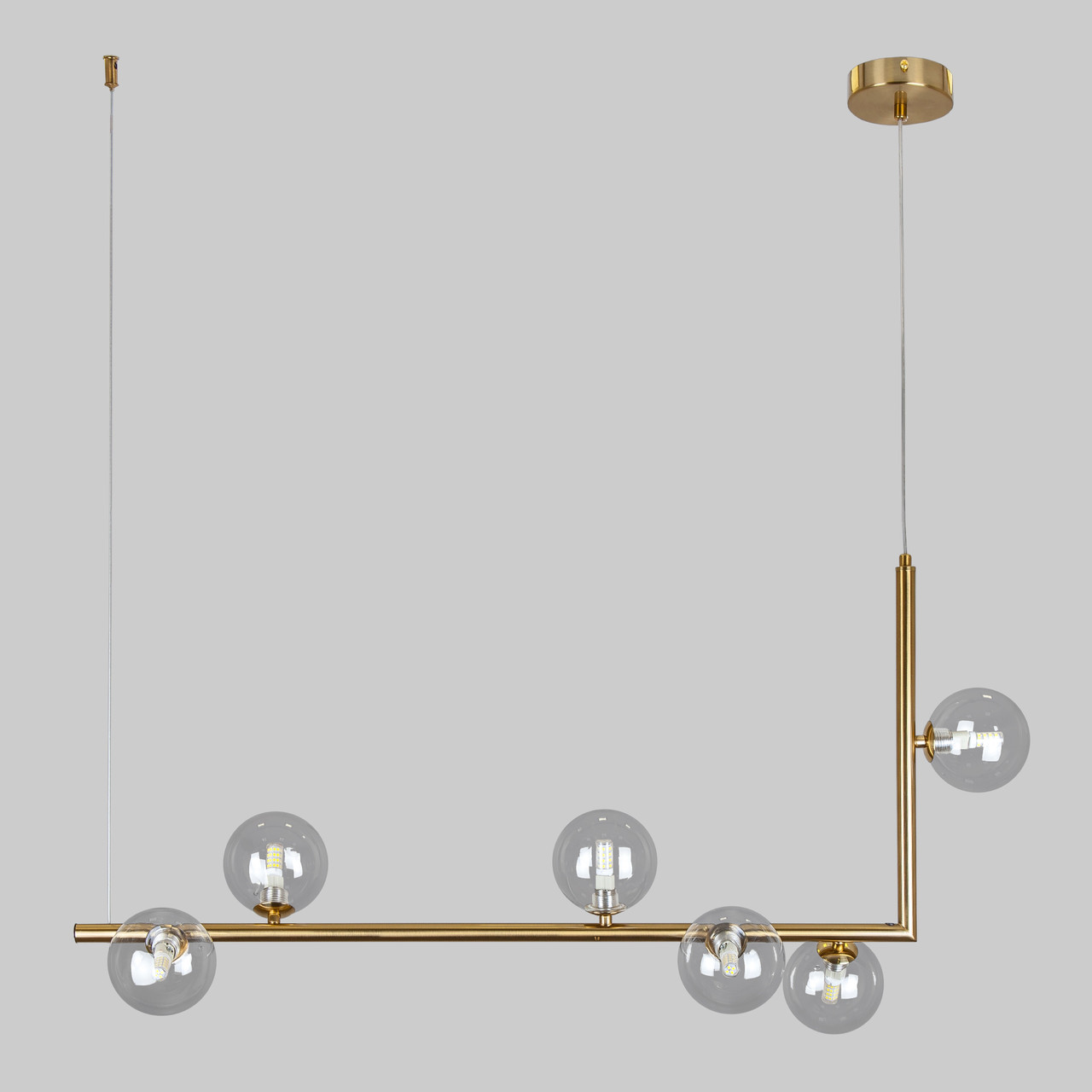Бронзова довга люстра на 6 ламп з прозорими кулями (61-V1026-6 BRZ+CL)
