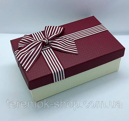 Коробка подарункова прямокутна щільна бордо з кришкою 23х16х9 cм для подарунка, пакувальна коробка з бантом