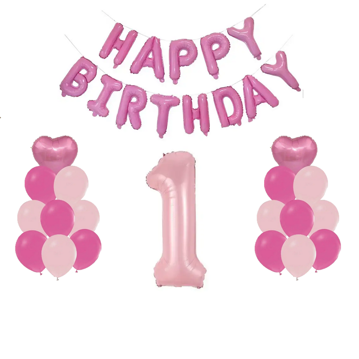 Святкова фотозона "HAPPY BIRTHDAY", рожевий (цифра на вибір)
