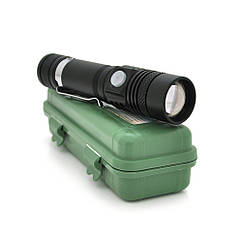 DR Фонарь ручной PIPO KY-T6, 1LED T6, 3W, 3 режима, ZOOM, 18650/2800mAh, Black, IP44, USB-microUSB,
