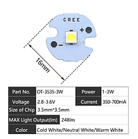 Світлодіод 3w 6000K Cree XP-E XPG2 t5 3 W 3535 SMD 16 mm