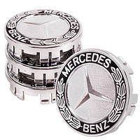 Заглушка колесного диска Mercedes 75x70 черный ABS пластик (4шт.) с колоском 52050 (52050)
