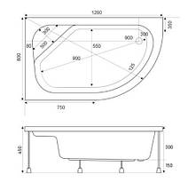 Душовий піддон Shower (L) FERISYA SW-6282 120х80х45 см глибокий асиметричний акриловий, фото 4