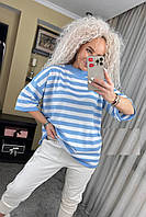 Женская модная стильная трикотажная футболка кофта в полоску голубой