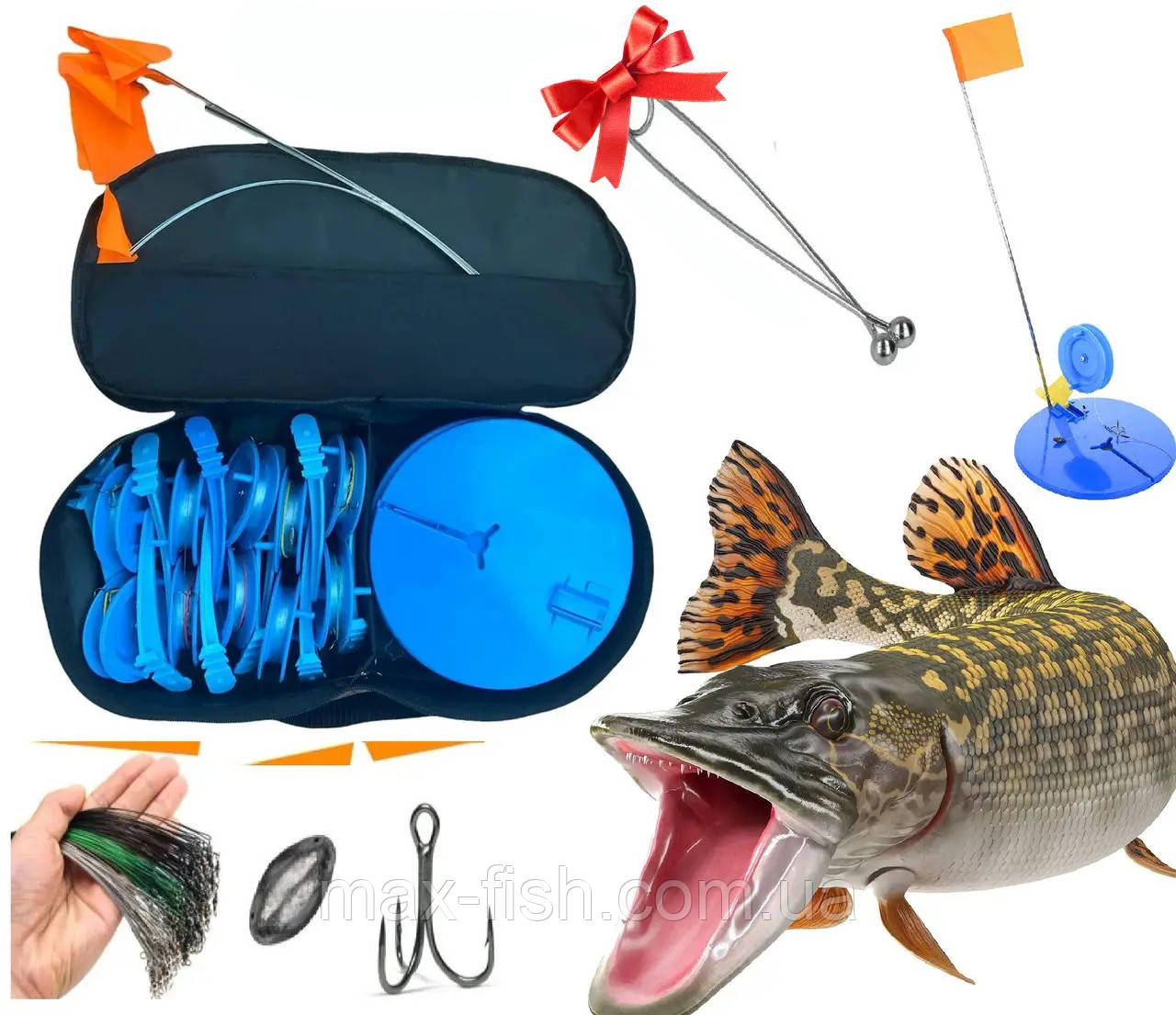 Набір жерлиць зимових оснащених 10шт + сумка - комплект готових жерлиць + подарунок, фото 1