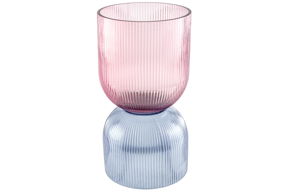 Ваза свічник скло Carol 16*31см, колір - рожевий з блакитним ТОВАР ВІД ВИРОБНИКА