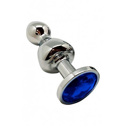Металева анальна пробка Wooomy Lollypop Double Ball Metal Plug Blue L діаметр 3,5, довжина 10,5 см, фото 1