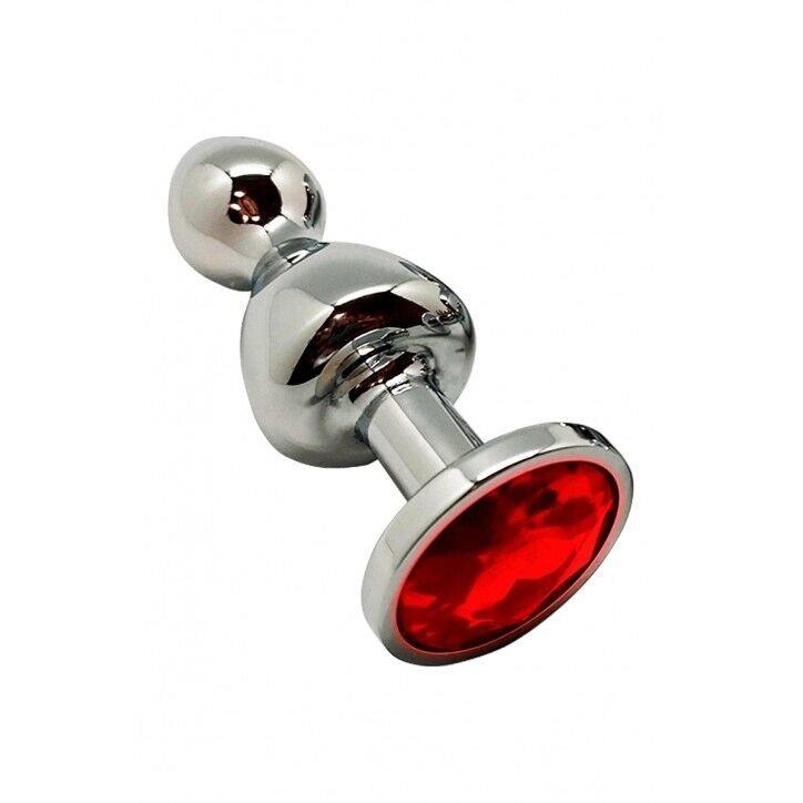 Металева анальна пробка Wooomy Lollypop Double Ball Metal Plug Red L діаметр 3,5, довжина 10,5 с