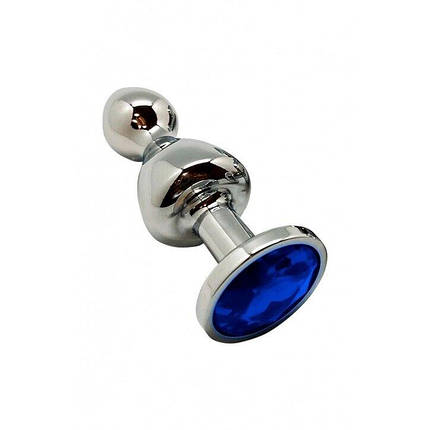 Металева анальна пробка Wooomy Lollypop Double Ball Metal Plug Blue M діаметр 3,1, довжина 9,4 с, фото 1