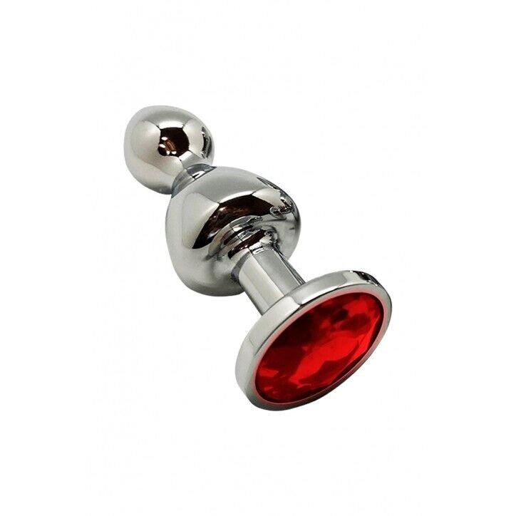 Металева анальна пробка Wooomy Lollypop Double Ball Metal Plug Red M діаметр 3,1см, довжина 9,4с