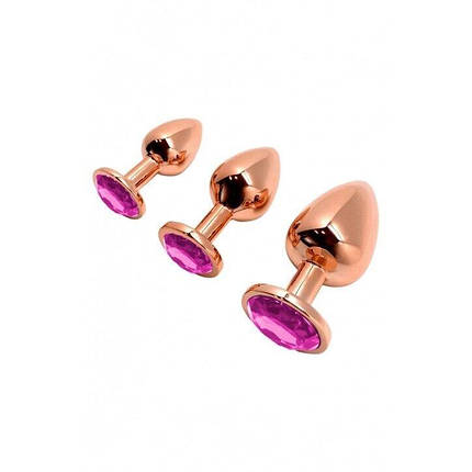 Металева анальна пробка Wooomy Tralalo Rose Gold Metal Plug Magenta L, діаметр 4 см, довжина 9 з, фото 2