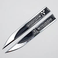 Эмблема на крыло Mitsubishi (хром+чёрный)