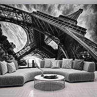 Флизелиновые фотообои город Париж Франция 368x254 см 3D Черно-белая Эйфелева башня вид снизу (12672V8)+клей