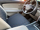 Накидки для авто з перфорованої екошкіри, Чорні з синьою стрічкою, Преміум, Повний комплект, фото 2