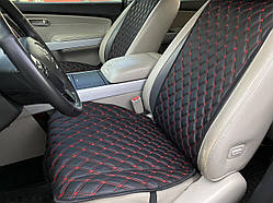 Накидки для авто з екошкіри, Чорні з подвійною червоною строчкою, Преміум, Передній комплект