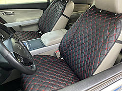 Накидки для авто з екошкіри, Чорні з подвійною червоною строчкою, Преміум +, Передній комплект