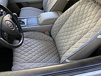 Накидки для авто из Экокожи, Светло-серые с двойной белой строчкой, Премиум+, Передний комплект