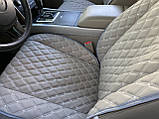 Накидки для авто з екошкіри, Світло-сірі з подвійною білою стрічкою, Преміум +, Передній комплект, фото 2