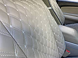 Накидки для авто з екошкіри, Світло-сірі з подвійною білою стрічкою, Преміум +, Передній комплект, фото 4