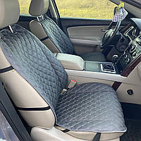 Накидки для авто з екошкіри, Темно-сірі з подвійним з сірим рядком, Преміум+, Передній комплект