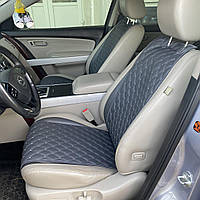 Накидки для авто з екошкіри, Темно-сірі з подвійним з сірим рядком, Стандарт, Передній комплект