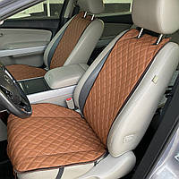 Накидки для авто з екошкіри, Коричневі з подвійним коричневим рядком, Преміум, Повний комплект