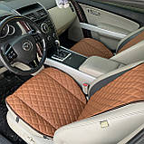 Накидки для авто з екошкіри, Коричневі з подвійним коричневим рядком, Преміум, Повний комплект, фото 2