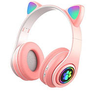 Наушники Bluetooth MHZ MDR CAT ear VZV-23M 7805 с подсветкой, розовые